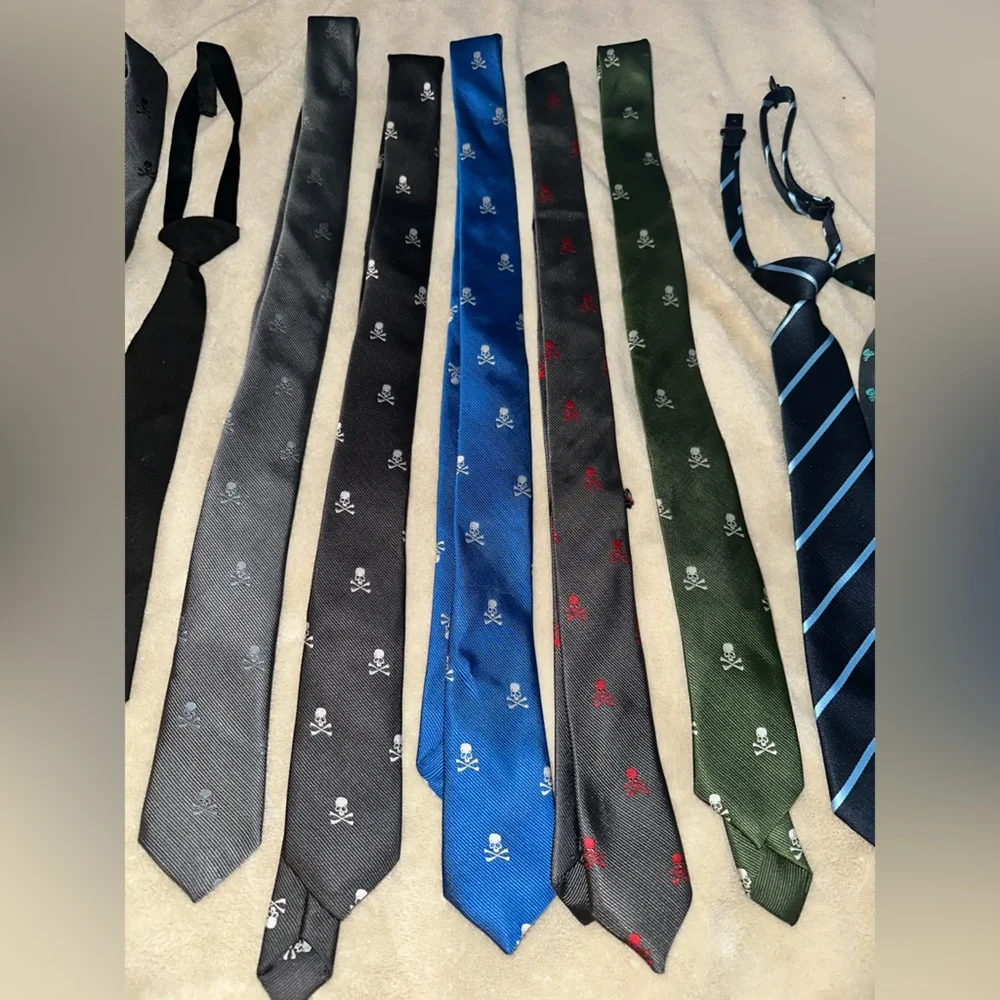 13 youth kids ties clip on, regular skulls gray, black blue red green teal